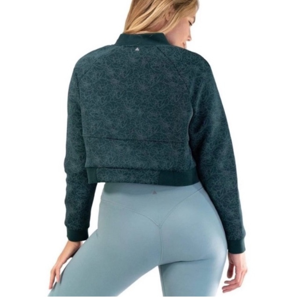 Balance Athletica Vitality Green Deep Sea Zip Front Cropped Bomber Flight Jacket - Picture 7 of 15